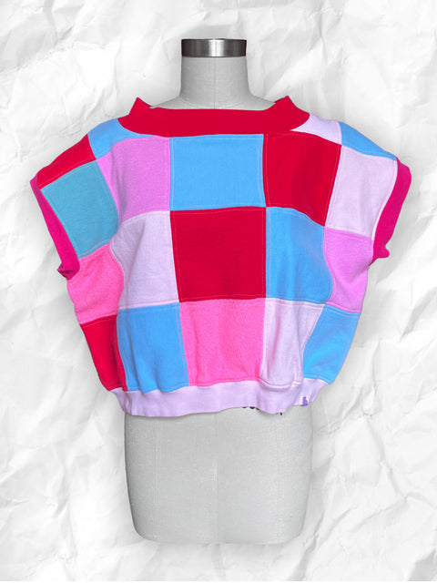 Sweatshirt Vest - Pink/Aqua